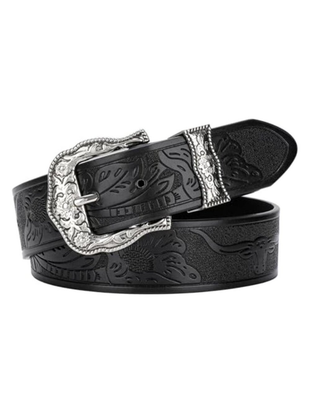 Western Belt for Women Men Cowgirl Cowboy Embossed Belts Vintage Floral Buckle